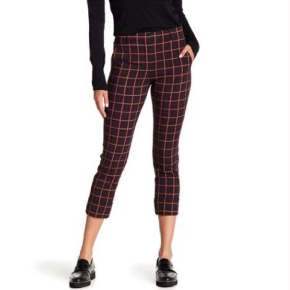 Theory Wool Blend Crop Cuff York Plaid Pants Size 4